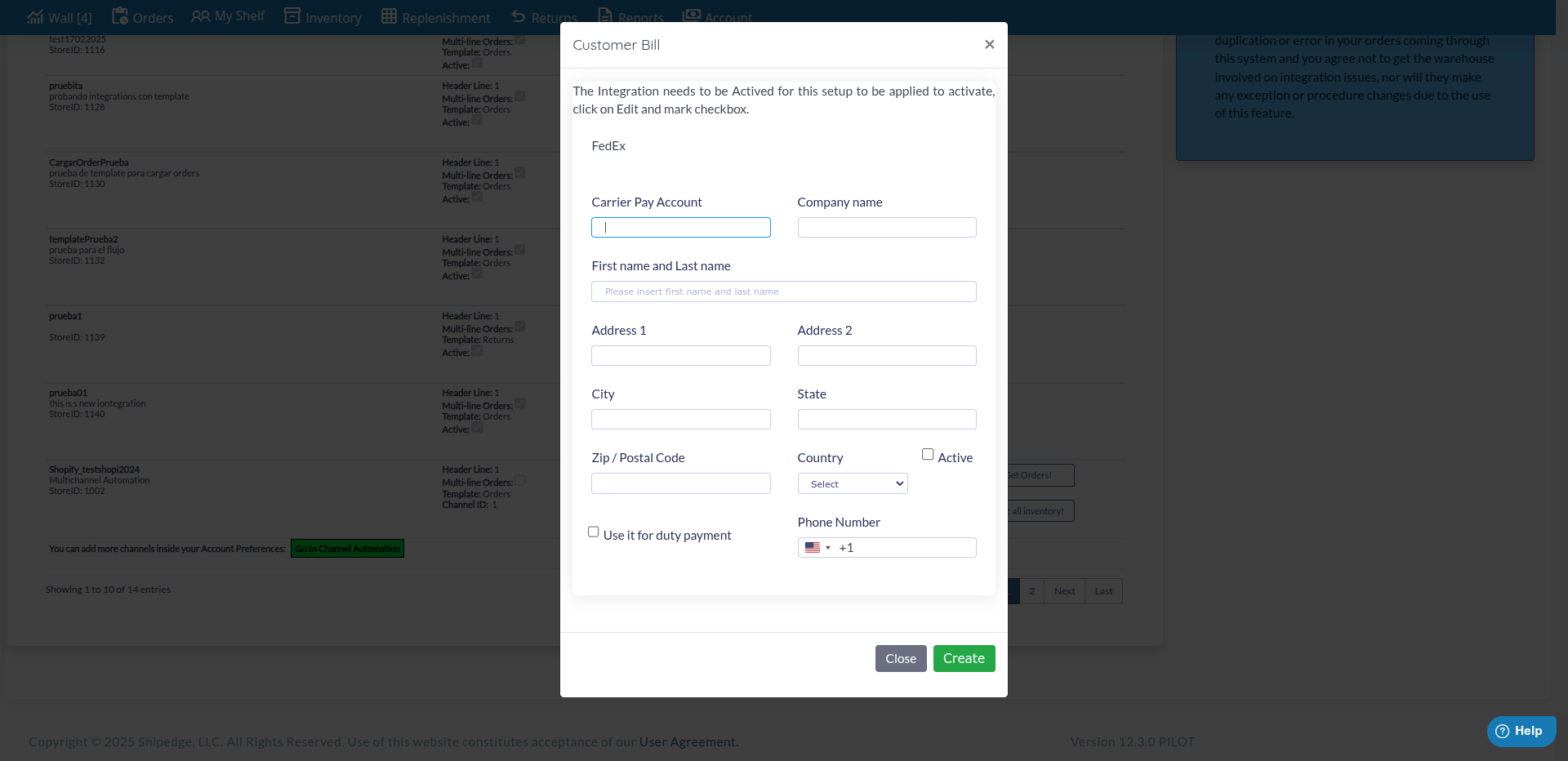 Carrier Edit Modal