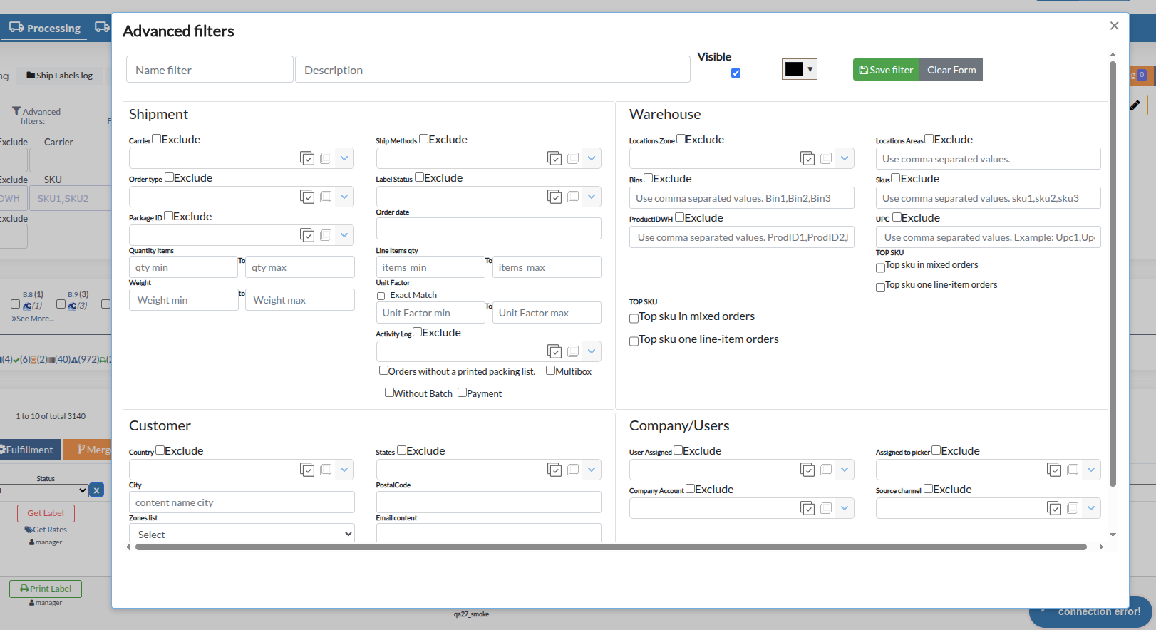 Advanced Filters Modal