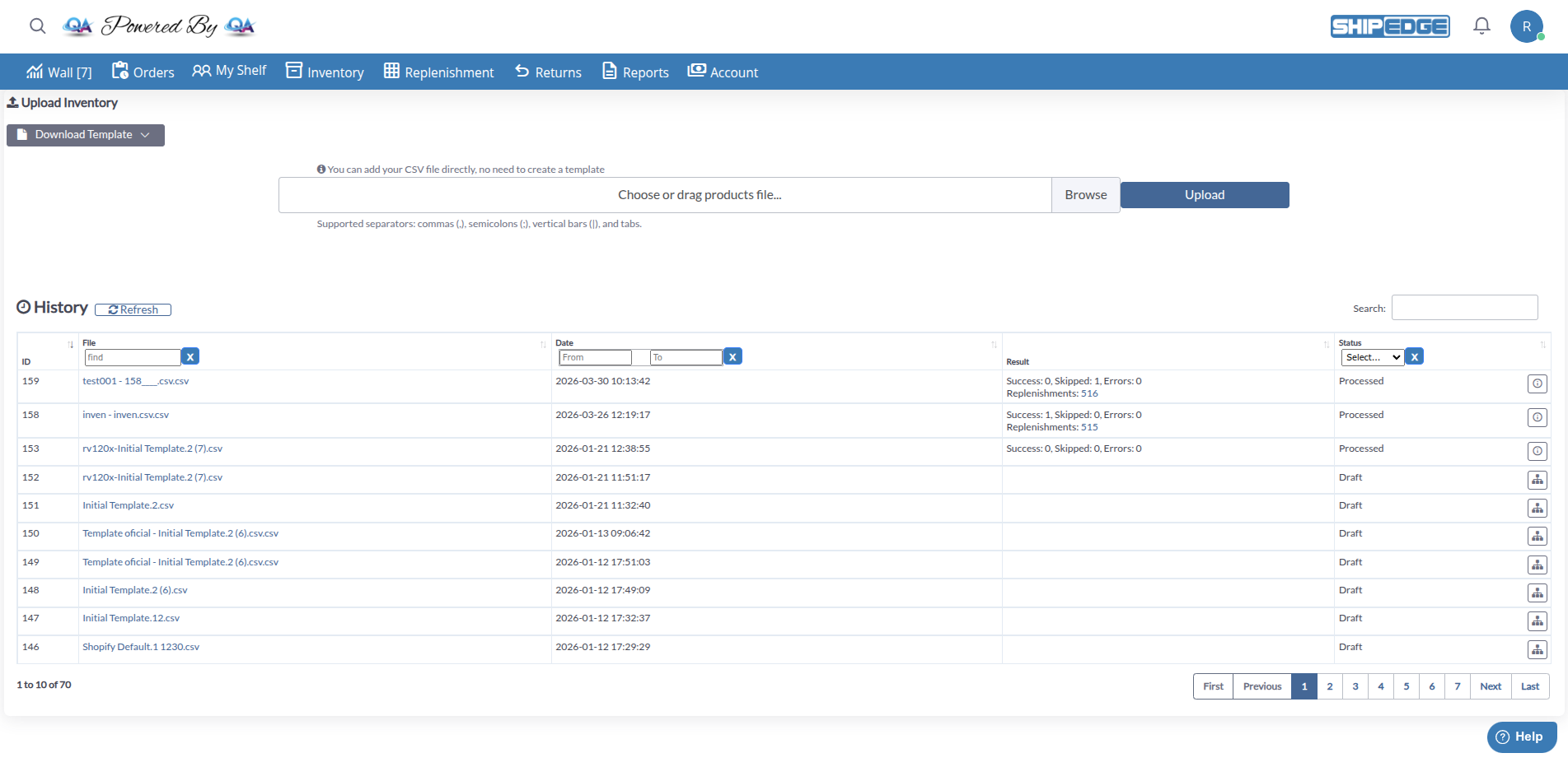 Bulk Upload Inventory