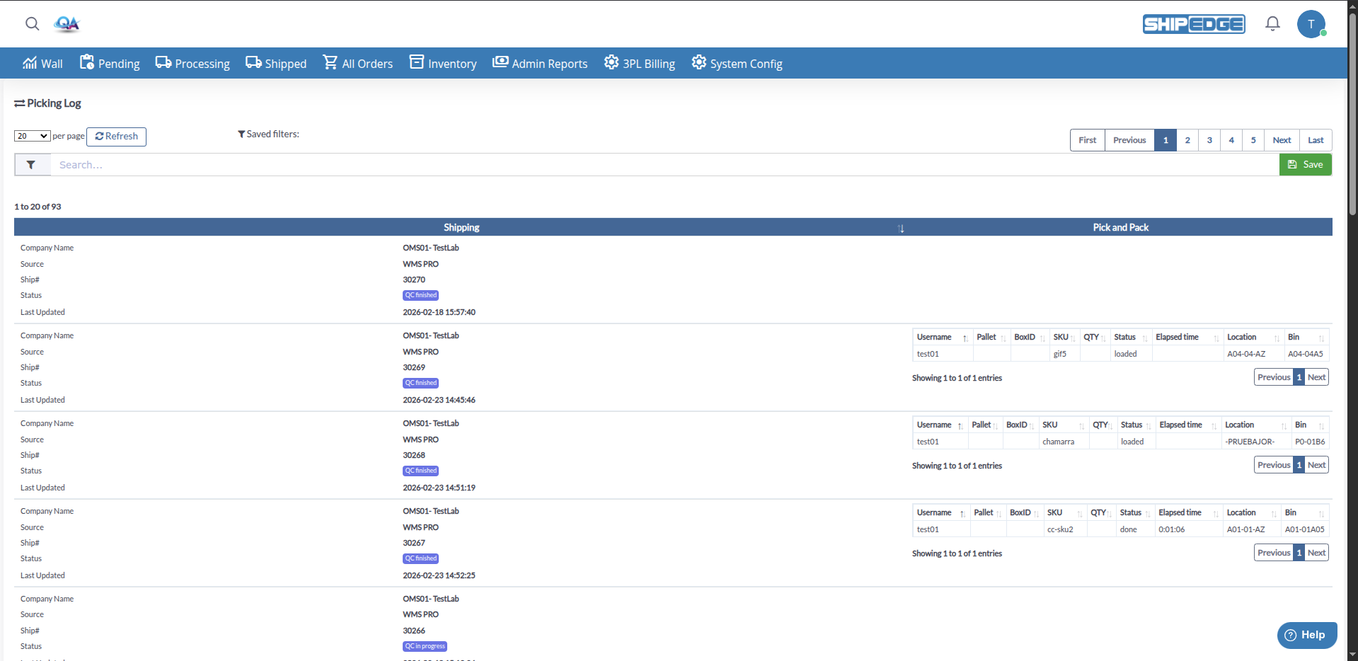 Picking Log Overview