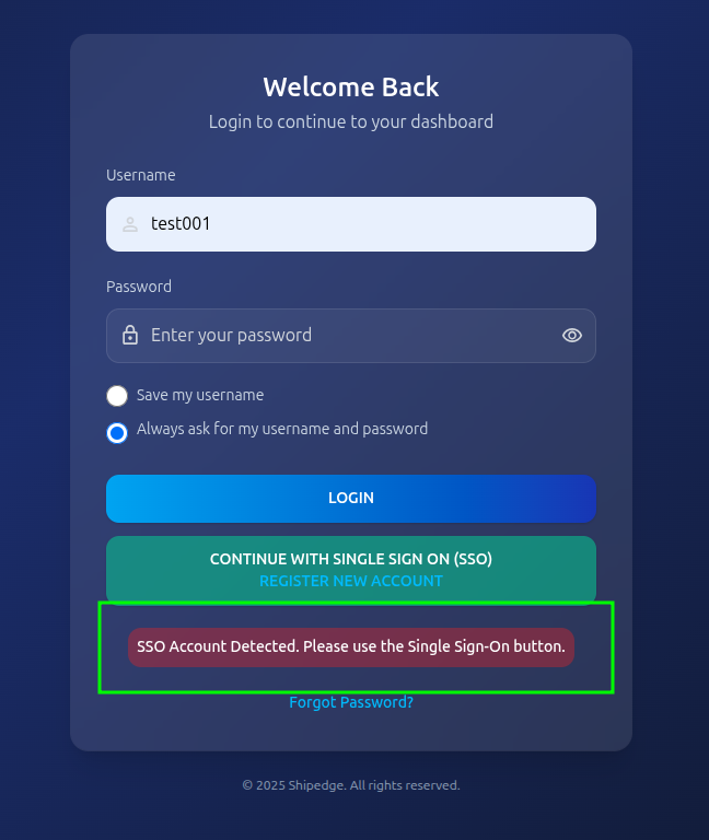 SSO-Linked User: Must Use SSO